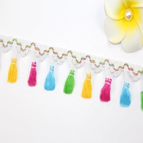 SYSUII 5m Pompons Borte zum Basteln, Quaste Trim Band Pompon Borte Fringe Bommelborte Pom Poms Balls Fransenbesatz Pom Girlande für DIY Basteln Apparel Kleidung,Kostüme,Nähen,Dekoration von SYSUII