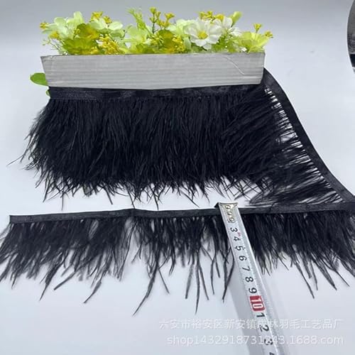 SYSUII 8-10CM Breit Straußenfedern Borte Fransen mit Satinband, 2M straußenfedern Stoffstreifen Federn Fringe Trim Feder fransen Band für DIY Nähen Handwerk Weihnachten Kostüme DIY Dekoration-Schwarz von SYSUII