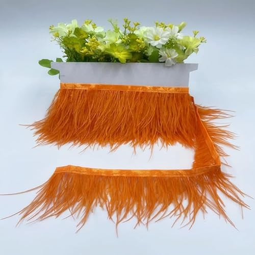 SYSUII 8-10CM Breit Straußenfedern Borte Fransen mit Satinband, 2M straußenfedern Stoffstreifen Federn Fringe Trim Feder fransen Band für DIY Nähen Handwerk Weihnachten Kostüme DIY Dekoration-Orange von SYSUII