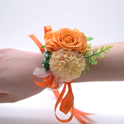 SYSUII Hochzeit Handgelenk Blume - 6 Stück Braut Handgelenk Blume Schöne Künstliche Blume Armband Hochzeit Armband Hand Blume Blumenarmband für Hochzeit Party Abschlussball -Orange von SYSUII