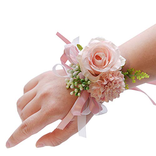 SYSUII Hochzeit Handgelenk Blume - 6 Stück Braut Handgelenk Blume Schöne Künstliche Blume Armband Hochzeit Armband Hand Blume Blumenarmband für Hochzeit Party Abschlussball -Rosa von SYSUII