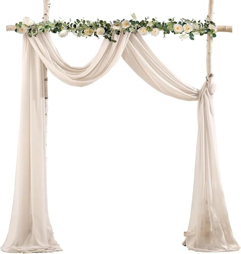 SYSUII Hochzeitsbogen Vorhang 2 Stück 75 * 300cm Hochzeit Vorhang Chiffon Stoff Hintergrund Gardinen Dekoration Tüll Fotovorhang Querbehang Deko für Babyparty Party Torbogen Zeremonie -Khaki von SYSUII