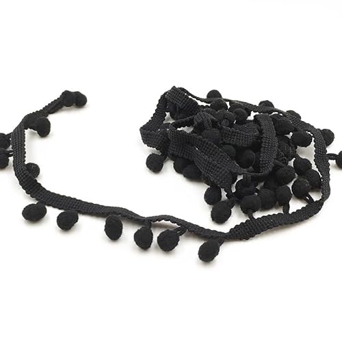 SYSUII Pomponborte 20 Meter Pom Bommelborte Bommelband Bommel Fringe Pompoms 1cm breite Fransenband Fransen Trim Quasten Zierborrte DIY nähzubehör für Kleid schal Hut Vorhang Dekoration -Schwarz von SYSUII