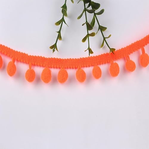 SYSUII Pomponborte zum Nähen 10m Dekoband Mit Bommeln Bälle Fransenborte Zierband Dekoborte Nähzubehör Pom Poms Quaste Bommelborte für DIY Handwerk Dekorieren Für Kleid Schal Hut Vorhang-Orange #2 von SYSUII