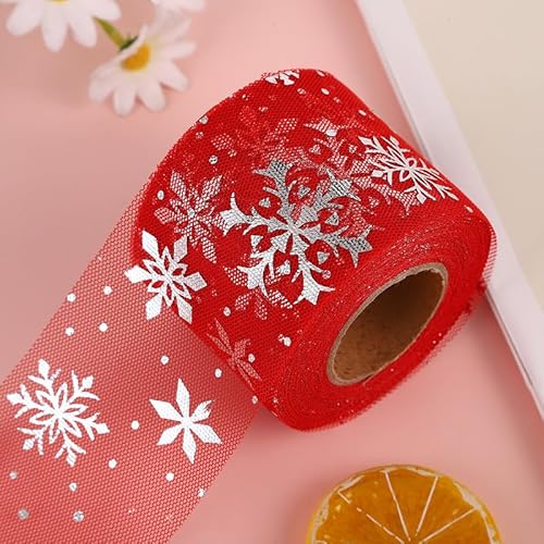 SYSUII Schleifenband Weihnachten, 25 Yard × 6cm Weihnachtsbänder Geschenkbänder Weihnachten Schneeflocke Band Dekoband für Geschenk Verpackungen, Kranz, Handwerk, Weihnachts und Hochzeit -Rot Silber von SYSUII