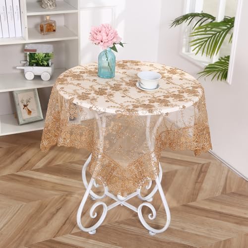 SYSUII Spitzentischdecke Tischdeko - Spitze Tischdecke Boho Dekor Spitzenauflage Vintage Blumenmuster Bestickte Spitzeauflage Tischtuch Für Hochzeit Party Urlaub Haus Dekoration -Khaki,130x180cm von SYSUII