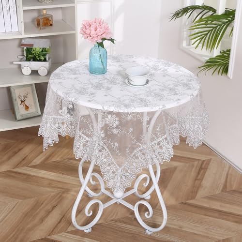 SYSUII Spitzentischdecke Tischdeko - Spitze Tischdecke Boho Dekor Spitzenauflage Vintage Blumenmuster Bestickte Spitzeauflage Tischtuch Für Hochzeit Party Urlaub Haus Dekoration -Weiße,80x80cm von SYSUII