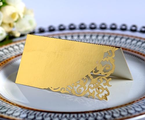 SYSUII Tischkarten Namenskarten 100 Stück Platzkarten zum beschriften Perlglanzpapier Sitznummernkarten für Hochzeit Tischdeko, Geburtstag, Taufe, Kommunion Bankett Abendessen Party Dekoration-Gold# von SYSUII