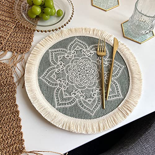 SYSUII Tischsets 6er Set, Rund 33cm Untersetzer Gewebte Tischsets Baumwolle Platzsets Abwaschbar Hitzebeständig waschbar, rutschfest Mandala-Muster für Hochzeit Restaurant Party Outdoor Tischdeko von SYSUII