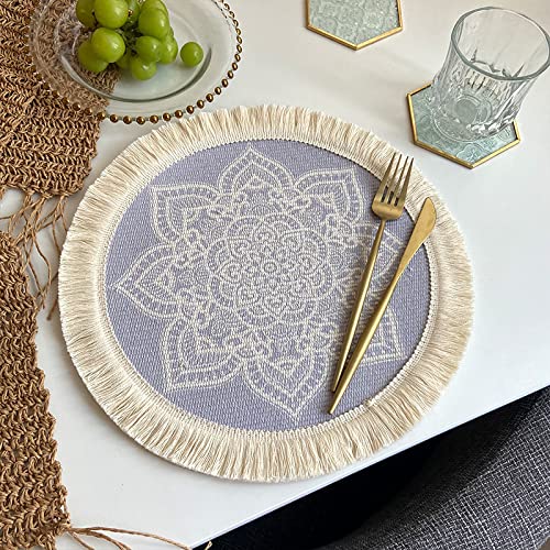 SYSUII Tischsets 6er Set, Rund 33cm Untersetzer Gewebte Tischsets Baumwolle Platzsets Abwaschbar Hitzebeständig waschbar, rutschfest Mandala-Muster für Hochzeit Restaurant Party Outdoor Tischdeko von SYSUII