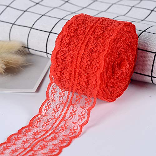 SYSUII Vintage Spitzenband 4.5cm * 10m Baumwolle spitzenband Dekoband Zierband Geschenkband Spitzenborte Spitzenstoff Häkel-Borte für Nähen Handwerk Hochzeit Deko Scrapbooking Geschenkbox -Rot von SYSUII