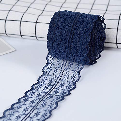 SYSUII Vintage Spitzenband 4.5cm * 20m Baumwolle spitzenband Dekoband Zierband Geschenkband Spitzenborte Spitzenstoff Häkel-Borte für Nähen Handwerk Hochzeit Deko Scrapbooking Geschenkbox -Navy blau von SYSUII