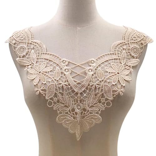 Spitze Kragen Applikation,3D Stickerei Spitze Applikation Blumen Spitze Patch Spitzemotiv Applique Patches Einsatzkragen Lace Trim für Kleid DIY Ausschnitt Brautkleid Kleidung，Beige von SYSUII