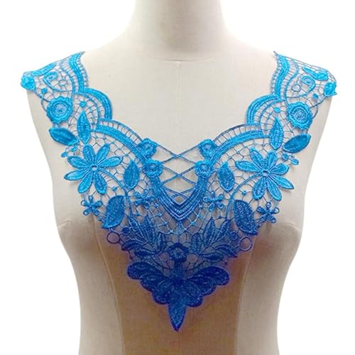 Spitze Kragen Applikation,3D Stickerei Spitze Applikation Blumen Spitze Patch Spitzemotiv Applique Patches Einsatzkragen Lace Trim für Kleid DIY Ausschnitt Brautkleid Kleidung，Blau von SYSUII