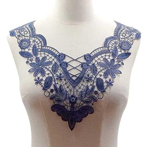 Spitze Kragen Applikation,3D Stickerei Spitze Applikation Blumen Spitze Patch Spitzemotiv Applique Patches Einsatzkragen Lace Trim für Kleid DIY Ausschnitt Brautkleid Kleidung，Dunkelblau von SYSUII