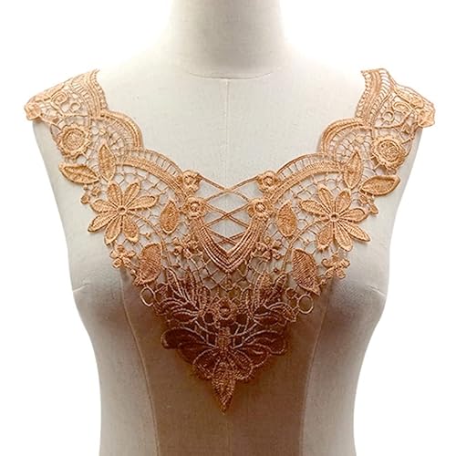 Spitze Kragen Applikation,3D Stickerei Spitze Applikation Blumen Spitze Patch Spitzemotiv Applique Patches Einsatzkragen Lace Trim für Kleid DIY Ausschnitt Brautkleid Kleidung，Gold Kaffee von SYSUII