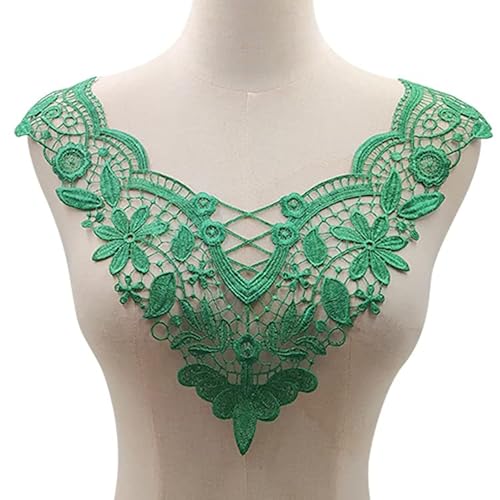 Spitze Kragen Applikation,3D Stickerei Spitze Applikation Blumen Spitze Patch Spitzemotiv Applique Patches Einsatzkragen Lace Trim für Kleid DIY Ausschnitt Brautkleid Kleidung，GrüN von SYSUII