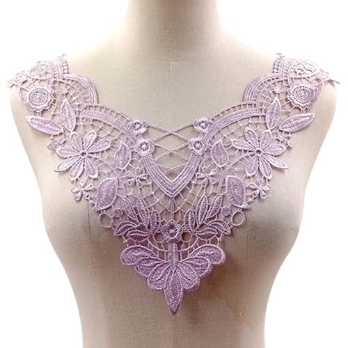 Spitze Kragen Applikation,3D Stickerei Spitze Applikation Blumen Spitze Patch Spitzemotiv Applique Patches Einsatzkragen Lace Trim für Kleid DIY Ausschnitt Brautkleid Kleidung，Lila von SYSUII