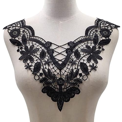 Spitze Kragen Applikation,3D Stickerei Spitze Applikation Blumen Spitze Patch Spitzemotiv Applique Patches Einsatzkragen Lace Trim für Kleid DIY Ausschnitt Brautkleid Kleidung，Schwarz von SYSUII