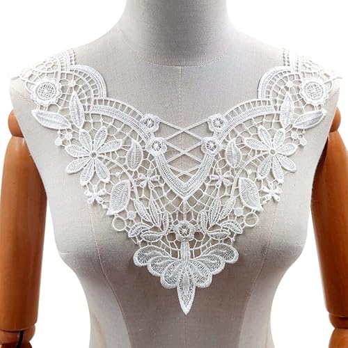 Spitze Kragen Applikation,3D Stickerei Spitze Applikation Blumen Spitze Patch Spitzemotiv Applique Patches Einsatzkragen Lace Trim für Kleid DIY Ausschnitt Brautkleid Kleidung，Weiss von SYSUII