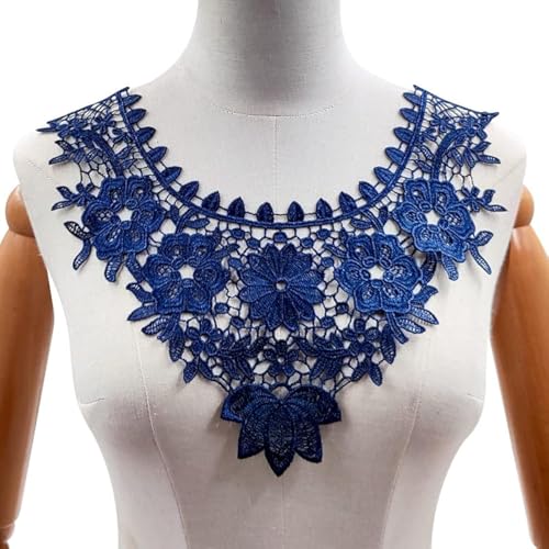 Spitzenkragen Einsatzkragen Ausschnitt Spitze,Bestickte Blumen Stickerei Spitzenbesatz Verzieren Spitze Applique Patch Lace Trim für Kleid DIY Handarbeit Kleidung Stickerei Dekoration,Dunkelblau von SYSUII