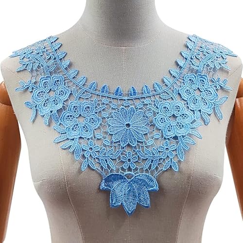 Spitzenkragen Einsatzkragen Ausschnitt Spitze,Bestickte Blumen Stickerei Spitzenbesatz Verzieren Spitze Applique Patch Lace Trim für Kleid DIY Handarbeit Kleidung Stickerei Dekoration,Himmelblau von SYSUII