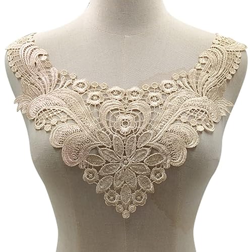 Spitzenkragen Einsatzkragen Kragen,Spitze Applikation Blumen Stickerei Spitzenbesatz Häkelspitze Patch Kragen Verzieren Spitze Applique Patch Lace Trim für Kleid DIY Handarbeit,Beige von SYSUII