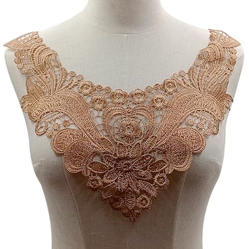 Spitzenkragen Einsatzkragen Kragen,Spitze Applikation Blumen Stickerei Spitzenbesatz Häkelspitze Patch Kragen Verzieren Spitze Applique Patch Lace Trim für Kleid DIY Handarbeit,Gold Kaffee von SYSUII