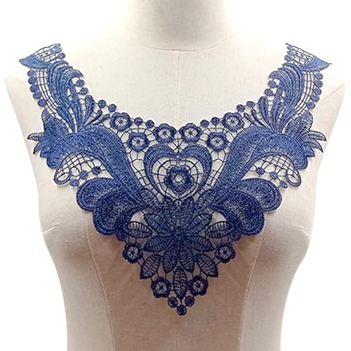 Spitzenkragen Einsatzkragen Kragen,Spitze Applikation Blumen Stickerei Spitzenbesatz Häkelspitze Patch Kragen Verzieren Spitze Applique Patch Lace Trim für Kleid DIY Handarbeit,Navy Blau von SYSUII