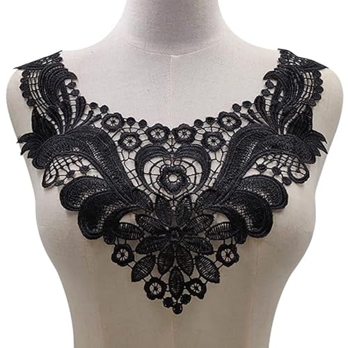 Spitzenkragen Einsatzkragen Kragen,Spitze Applikation Blumen Stickerei Spitzenbesatz Häkelspitze Patch Kragen Verzieren Spitze Applique Patch Lace Trim für Kleid DIY Handarbeit,Schwarz von SYSUII