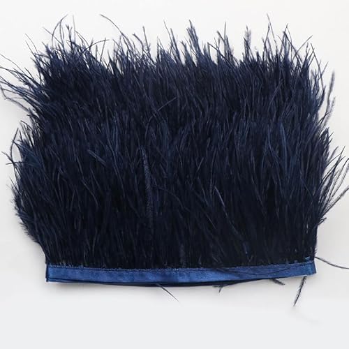 Straußenfedern Federn Fringe Trim, 1m 8-10cm Natürlichen Feder Fransen Quaste Fransenborte Fransenband für DIY Kleid Nähen Handwerk Kostüme Dekoration Halloween Federband Bastelzubehör -Dunkelblau von SYSUII