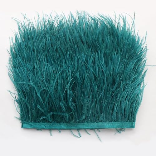 Straußenfedern Federn Fringe Trim, 1m 8-10cm Natürlichen Feder Fransen Quaste Fransenborte Fransenband für DIY Kleid Nähen Handwerk Kostüme Dekoration Halloween Federband Bastelzubehör -Grün #3 von SYSUII