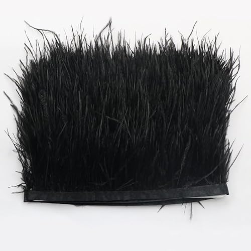 Straußenfedern Federn Fringe Trim, 1m 8-10cm Natürlichen Feder Fransen Quaste Fransenborte Fransenband für DIY Kleid Nähen Handwerk Kostüme Dekoration Halloween Federband Bastelzubehör -Schwarz von SYSUII