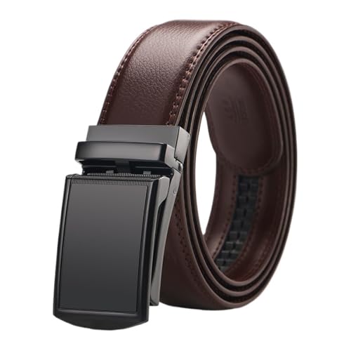 SYT-MD Männer Ledergürtel Metall Automatische Schnalle Ratsche Rindsleder Gürtel for Jeans Lederband Gürtel for Männer Hosen Bund(Black Buckle Brown,110cm) von SYT-MD