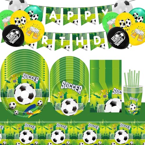 97 Pcs Football Birthday Party Decorations,Football Paper Plates Party Decoration Set,Children'S Birthday Party Supplie,Paper Plates, Napkins,Paper Cups,Balloon Banner,For Football Birthday Party von SYTTNUM