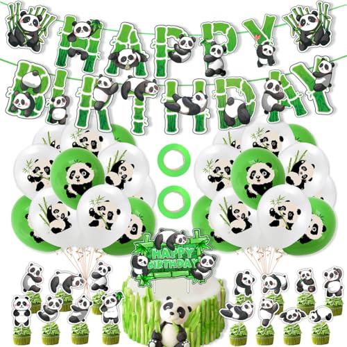 SYTTNUM Panda Thema Party Dekoration Set,Panda Party Dekorations Set,Einschließlich Banner,Ballons,Cupcake Toppers für Kinder Party Dekoration Zubehör von SYTTNUM