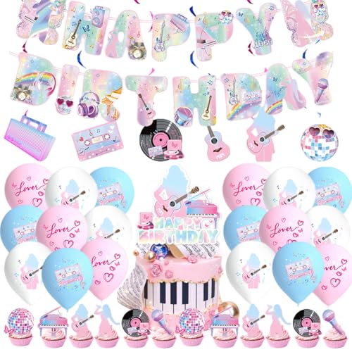 SYTTNUM Music Singer Party Dekorationen,Partydekoration zum Thema Musik,Singer Party Dekoration Set,Inklusive Banner Ballons und Tortendekorationen,Kinder Music Party Supplies von SYTTNUM