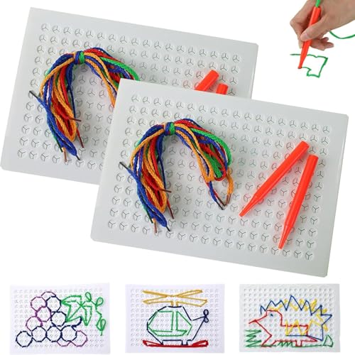 Velaire-Stichbrett, Stichbrett für sensorische Einfädelspiele, Stitch-Art-Nähgarn-Set-Spielzeug, String-Art-Set zur Steigerung der Konzentration, Zeichenbrett zum Fadenweben mit Stift (2set) von SYUUD