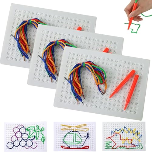 Velaire-Stichbrett, Stichbrett für sensorische Einfädelspiele, Stitch-Art-Nähgarn-Set-Spielzeug, String-Art-Set zur Steigerung der Konzentration, Zeichenbrett zum Fadenweben mit Stift (3set) von SYUUD