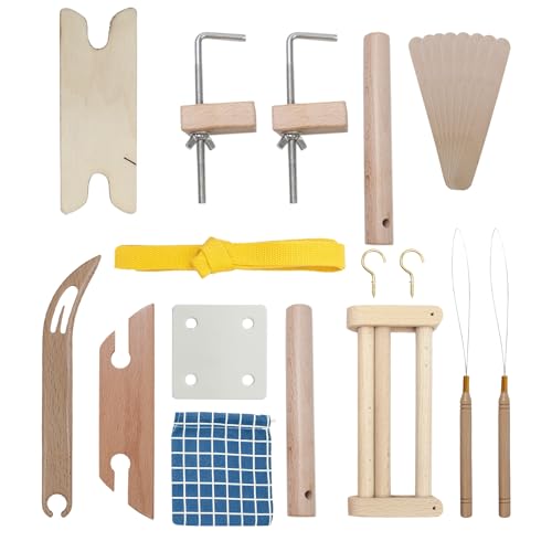 SYWAN 13-teiliges Webstuhl-Set, Holz DIY Weben Webstuhl einschließlich Warping Peg, Clamp Warping Clamp, Abgeschrägte Tinte Weben Shuttle Kit für Weben Liebhaber Anfänger Strickhandwerk DIY von SYWAN