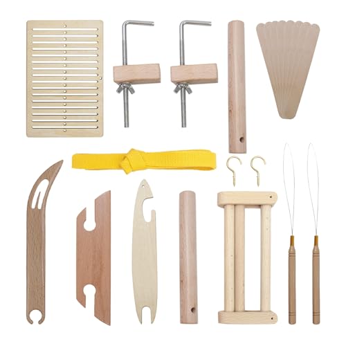 SYWAN 13-teiliges Webstuhl-Set, Holz DIY Weben Webstuhl einschließlich Warping Peg, Clamp Warping Clamp, Abgeschrägte Tinte Weben Shuttle Kit für Weben Liebhaber Anfänger Strickhandwerk DIY von SYWAN