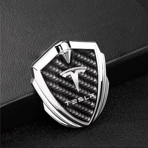 Auto Emblem für Tesla Model S 2012-2016, Logo Badge Aufkleber Sticker mit Emblem für Außendekoration 3D Metall Buchstaben Aufkleber mit Logo Auto Styling Zubehör,Glossy Silver von SYXWJL