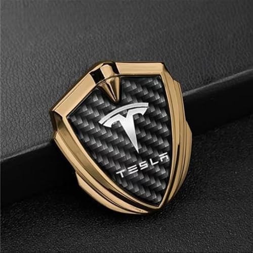 SYXWJL Auto Emblem für Tesla Model S 2012-2016, Logo Badge Aufkleber Sticker mit Emblem für Außendekoration 3D Metall Buchstaben Aufkleber mit Logo Auto Styling Zubehör,Gold von SYXWJL