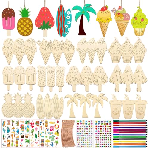 288Pcs Hawaii Holz Bastelset, Holz Basteln Kinder, Basteln für Kindergeburtstag, mit 36 Holz 12 Farbstifte 202 Strasssteine 36 Seile 2 Aufkleber, DIY Bastelsets für Kinder und Geschenke der Kinder von SZ Lucky Sheeps