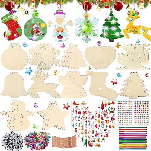 SZ Lucky Sheeps 360Pcs Holzanhänger Weihnachten Deko, Bastelset Weihnachten Kinder, Basteln Weihnachten Kinder, Holzanhänger Weihnachten, Weihnachtsgeschenke für Kinder und Christbaumschmuck von SZ Lucky Sheeps