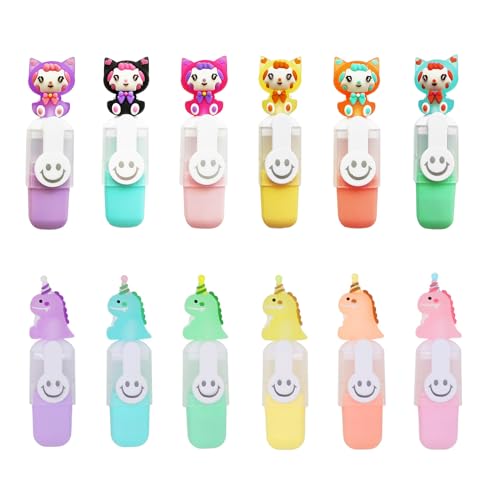 12pcs mini Textmarker set mit Cartoon Stiftkappe Marker，Kleine geschenke für kinder schule, Stifte kinder,Aesthetic stuff clean girl,Geburtstag mitgebsel kinder,Teenager mädchen geschenke von SZAGOK