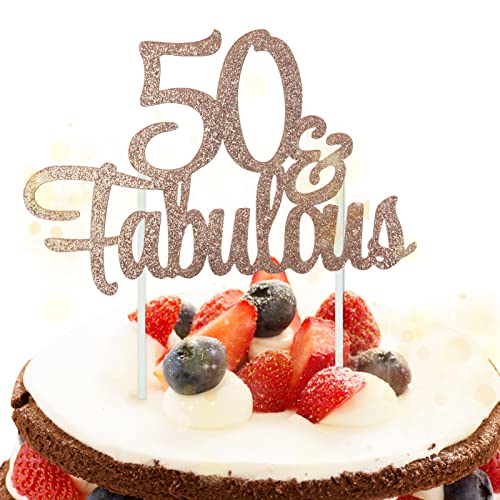 1 Stück 50 und Fabulous Geburtstag Tortendeko Gold Glitter Kuchen Topper für 50th Birthday Party Cake Dekoration Glittery von SZCXDKJ