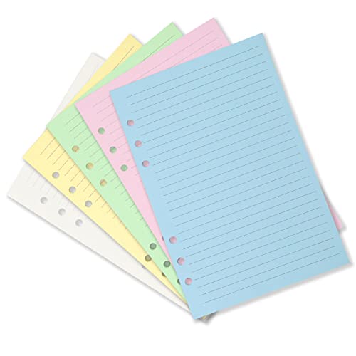 50 Blatt A5 bunte 6-Loch-gelochte linierte Einlagen für persönliche Größe Organizer, 5-farbiges lose Blätter-Planer-Füllpapier, liniert (21,6 x 14,5 cm) von SZCXDKJ