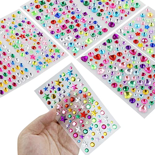 Edelstein-Aufkleber, 8 selbstklebende Schmucksteine zum Basteln, glitzernde flache Rückseite, Strass-Aufkleber, Kristall-Aufkleber für Kinder, DIY, verschiedene Formen, Kristall-Edelstein zum Kleben von SZCXDKJ