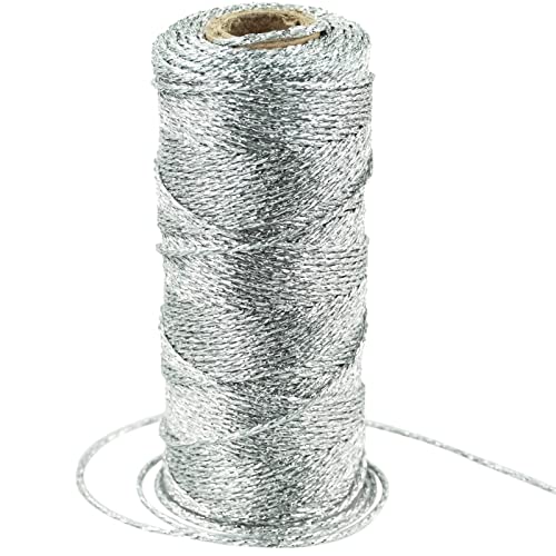 SZCXDKJ 1.5mm Silber Metallic Kordel, 100M Nicht Elastisch Kordelband Schnur, DIY Bastelschnur zum Handwerk Hochzeit Dekorieren oder Verpacken von SZCXDKJ